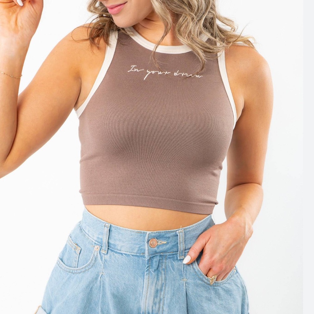 Boutique Brown Tank Top Shirt “In Your Dream” by ANWND S/M NWT Small/Medium